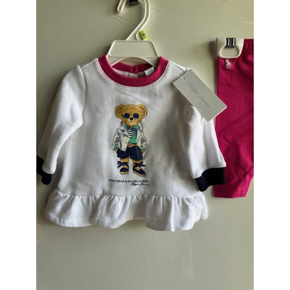 NWT RALPH LAUREN Baby GIRLS BEAR Sweatshirt & Legging Set Fleece Long Sleeve - Picture 3 of 9